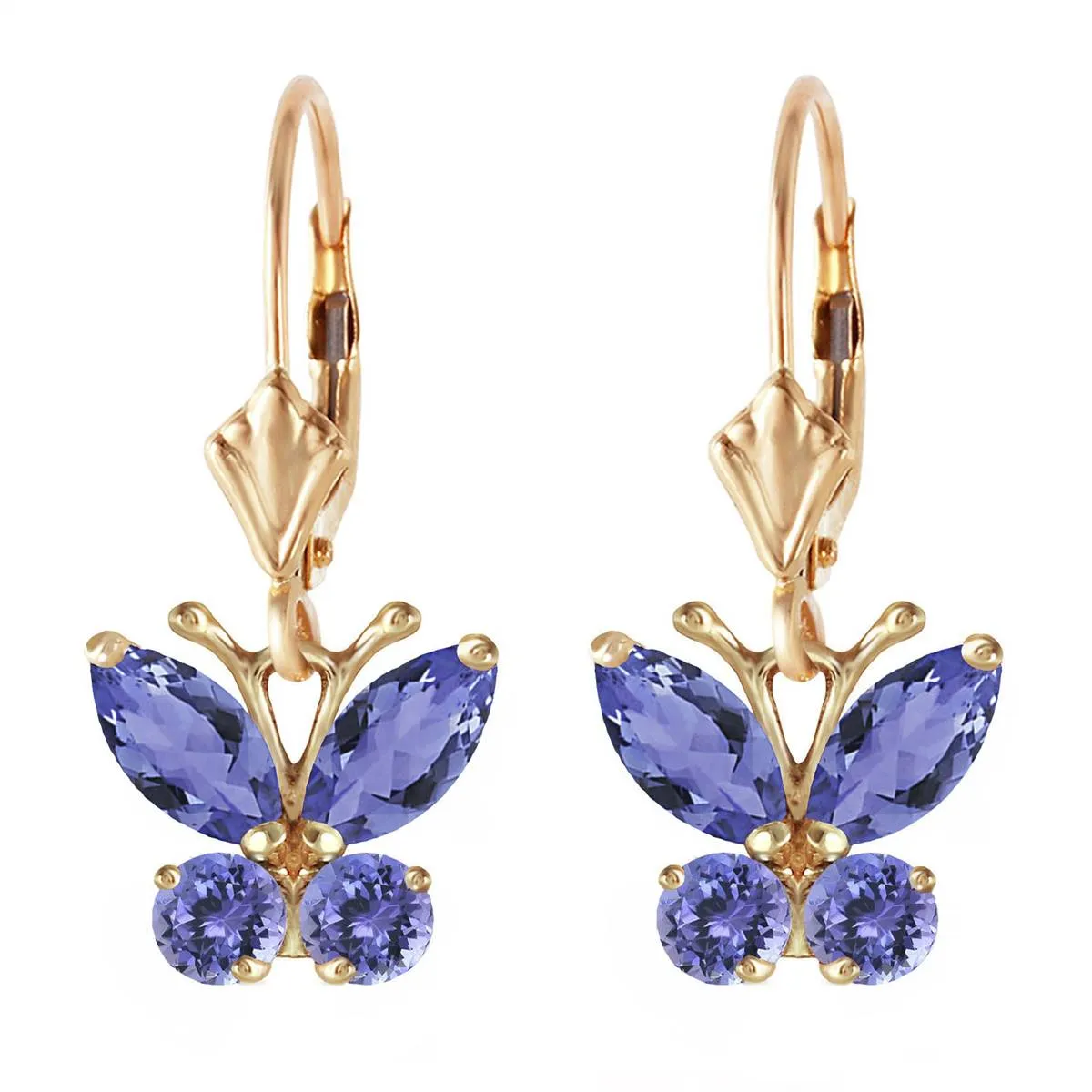 1.24 Carat 14K Solid Yellow Gold Butterfly Earrings Natural Tanzanite