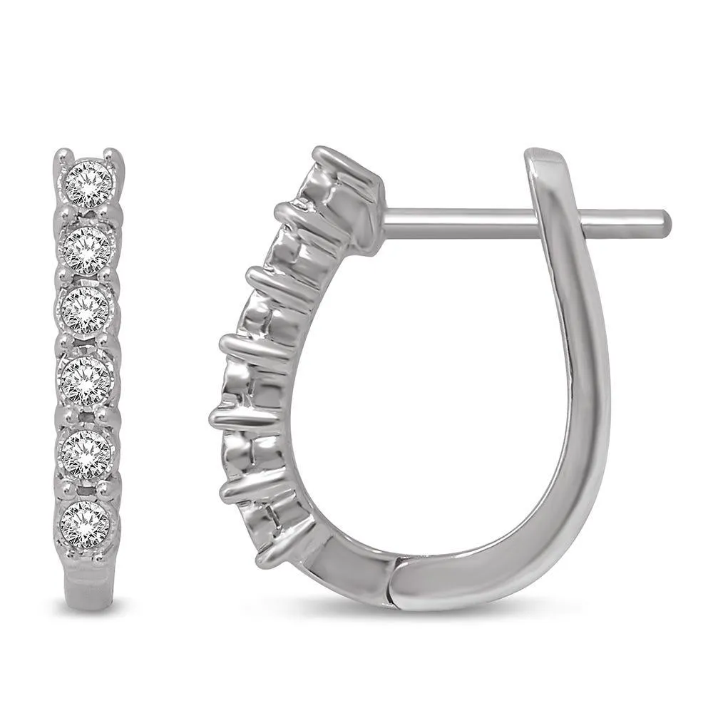 14K White Gold Diamond Hoop Earrings