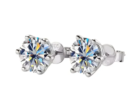 925 Silver 8MM 2CT Moissanite Stud Diamond Earrings