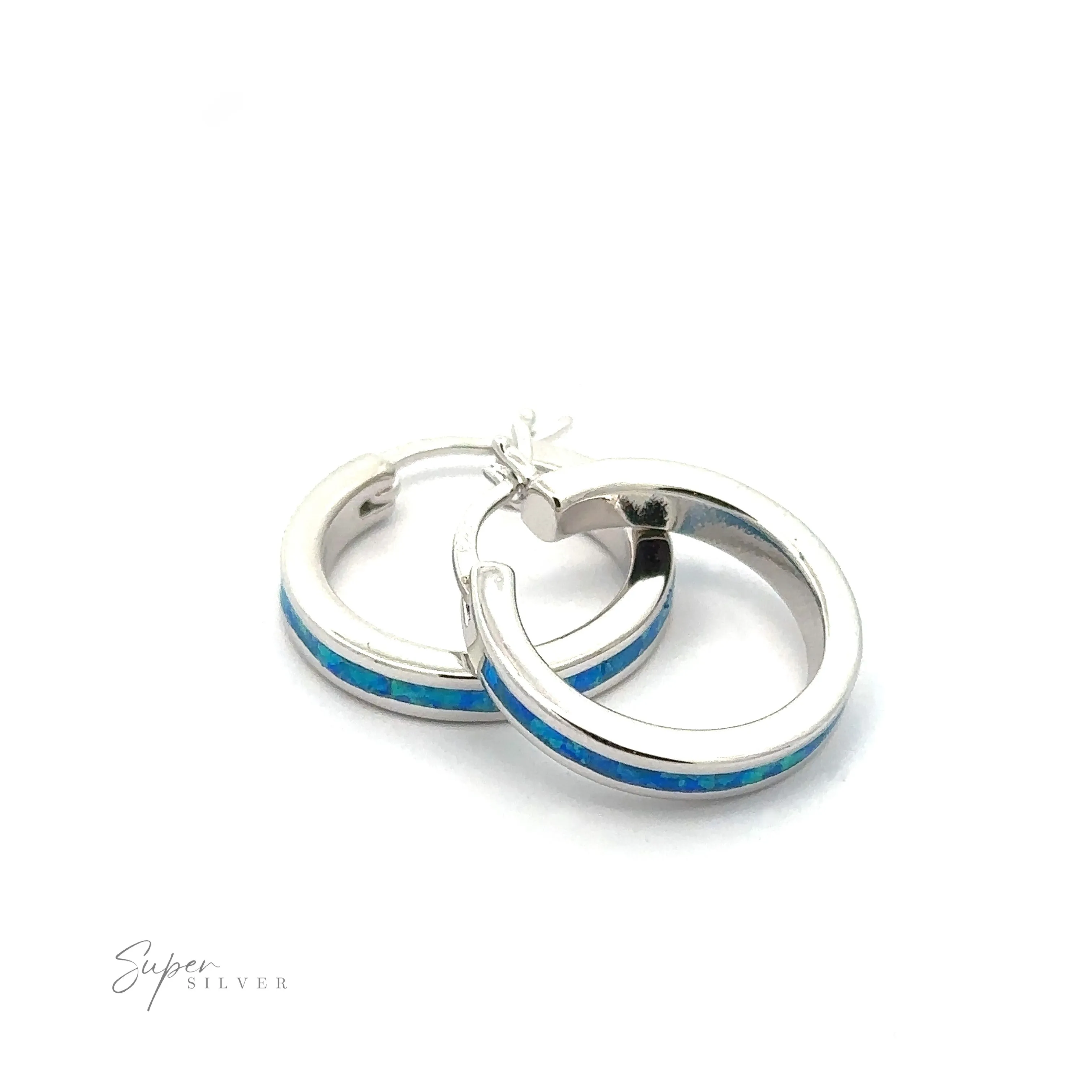 Blue Lab-Created Opal Hoop Earrings