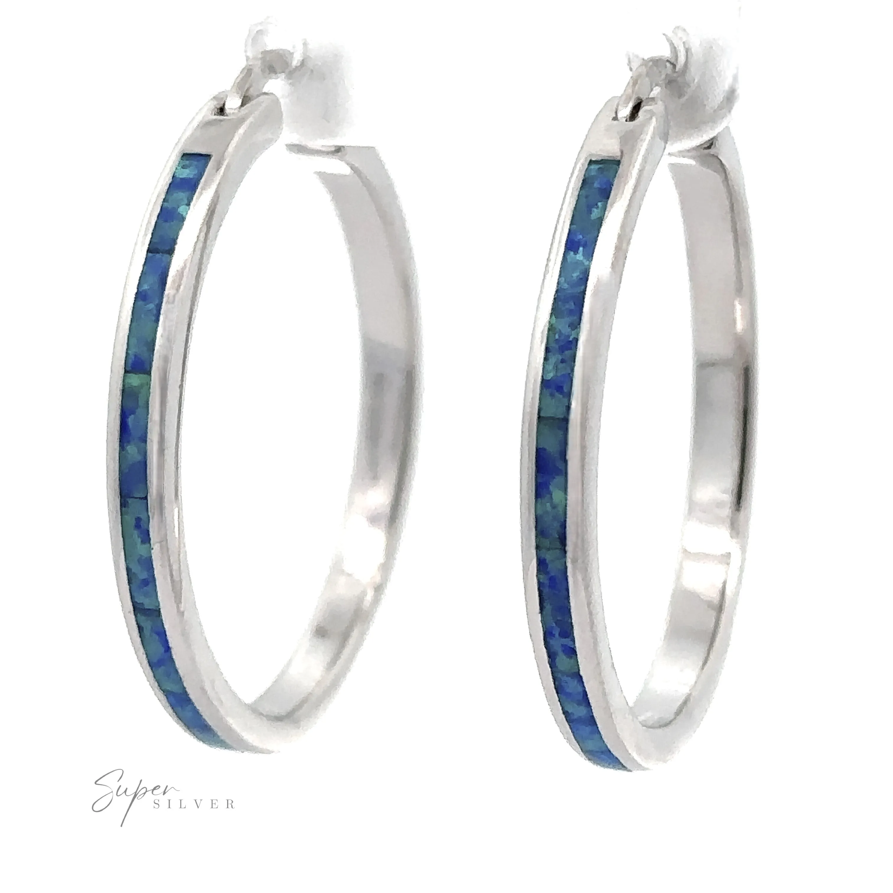 Blue Lab-Created Opal Hoop Earrings
