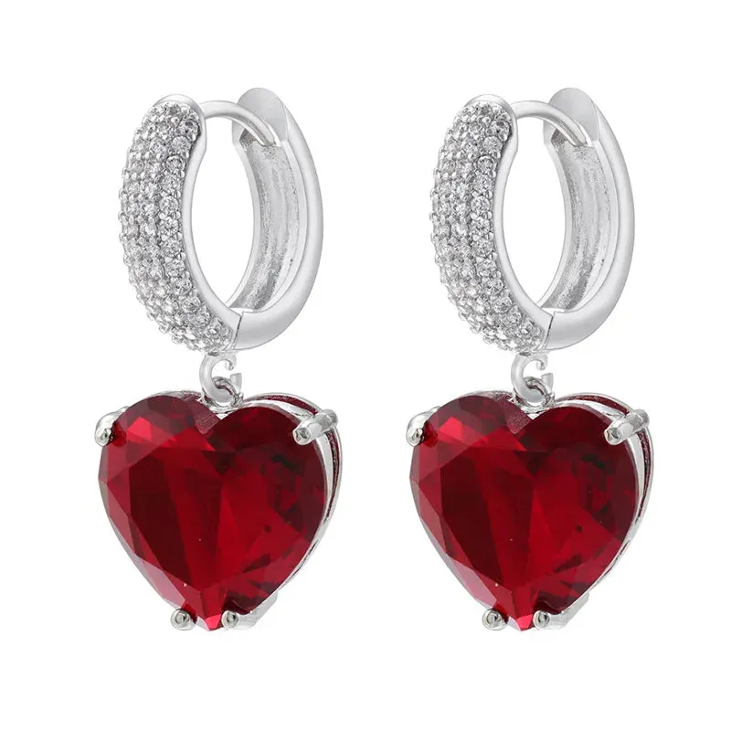 Heart Shaped Zircon Hoop Earrings