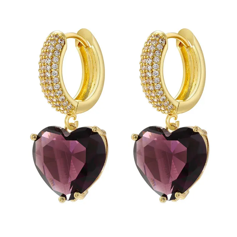 Heart Shaped Zircon Hoop Earrings