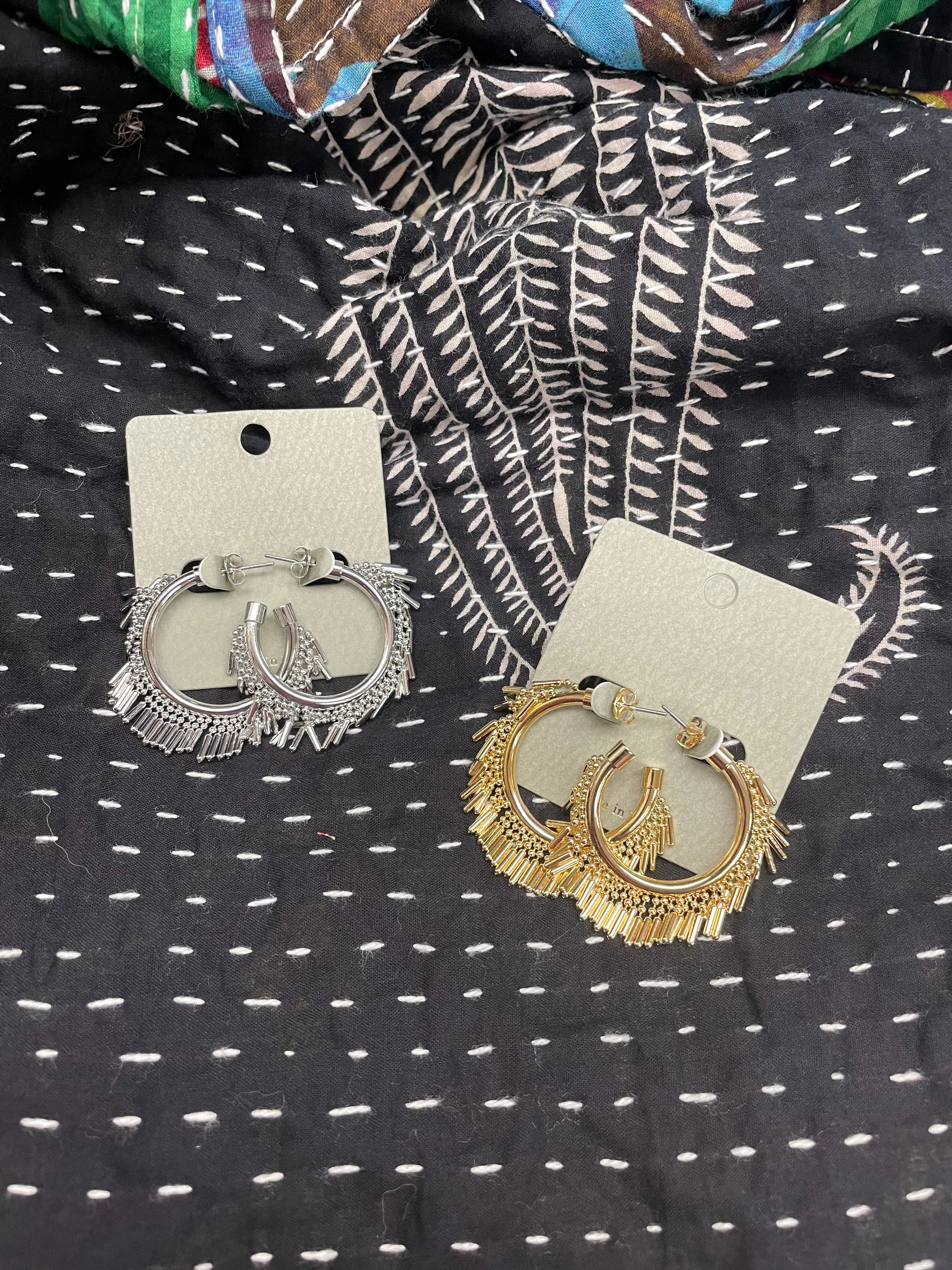 Metallic Fringe Hoop Earrings