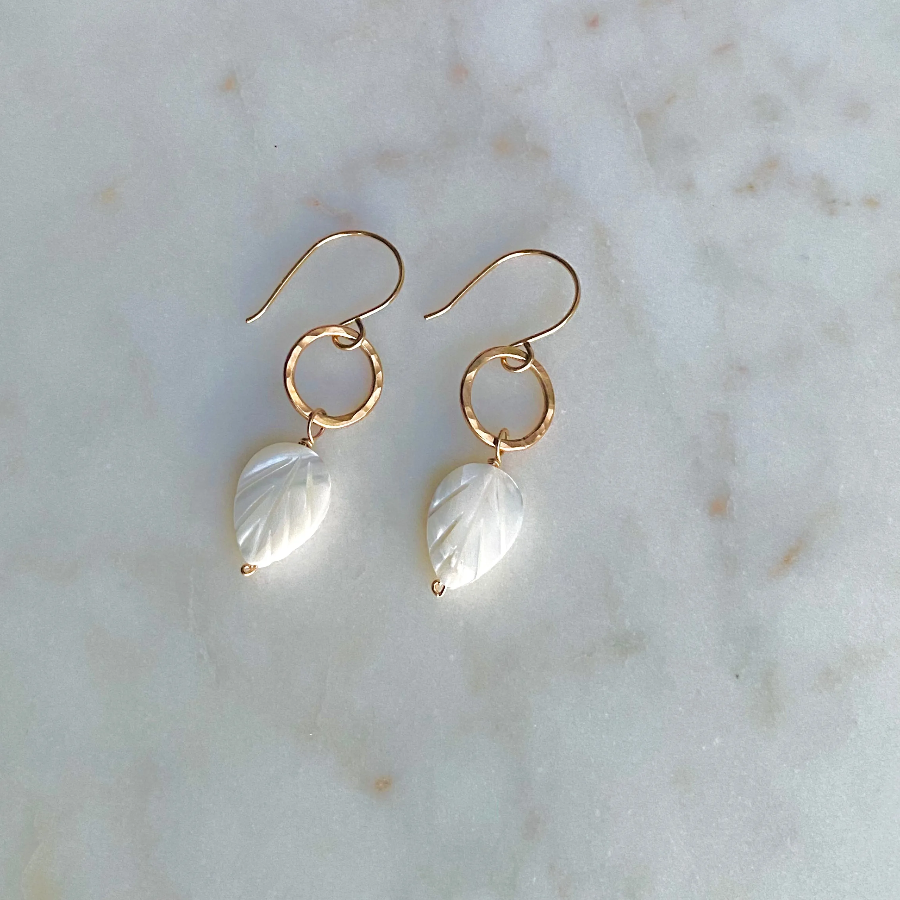 Mother of Pearl Leaf & Hoop Dangles