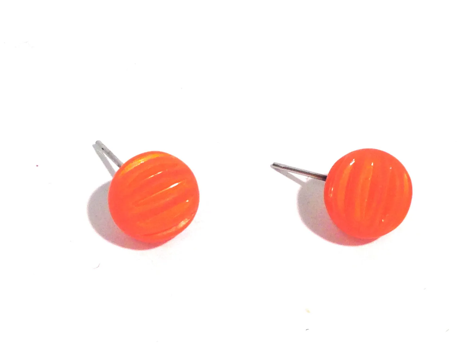 Orange Matte Corrugated Ball Stud Earrings