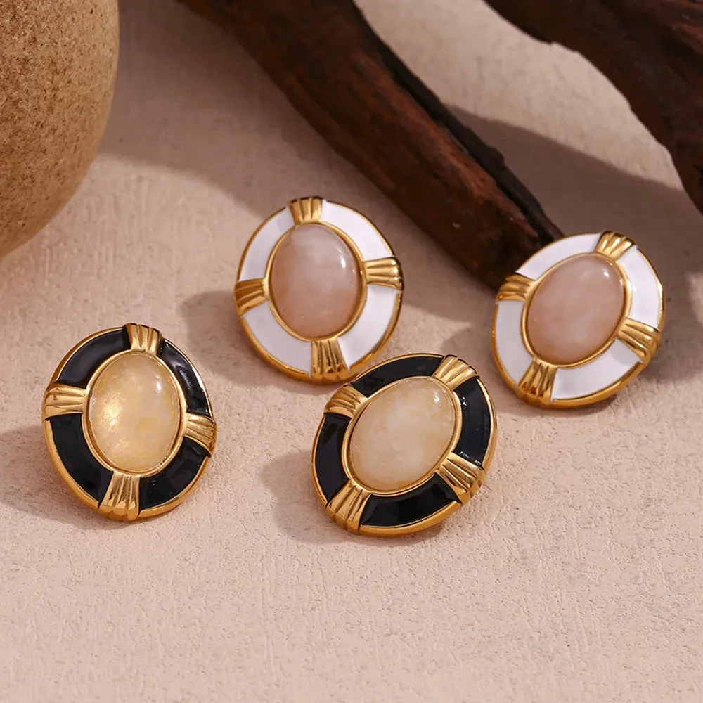 Oval Natural Stone Earrings