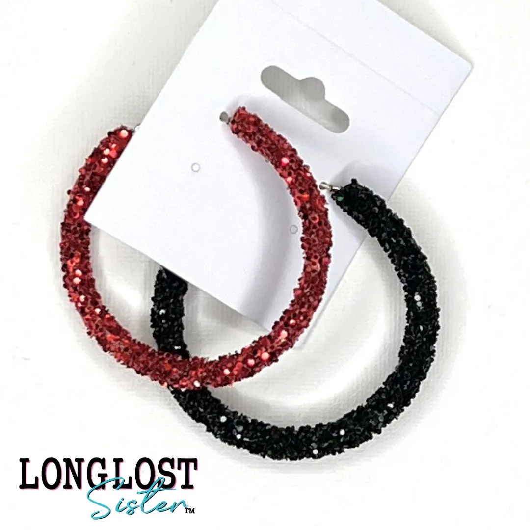 Red and Black Glitter Hoop Earrings