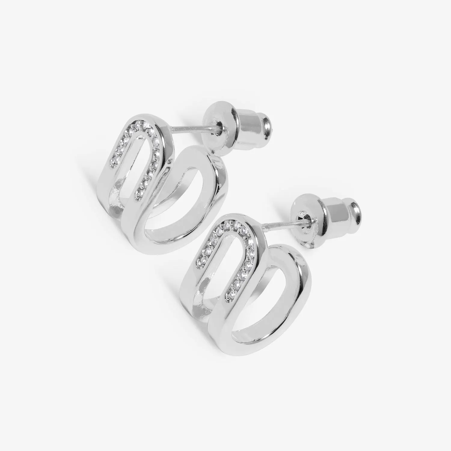 Soul Shine Pave Arc Huggie Silver Plated Earrings 7606