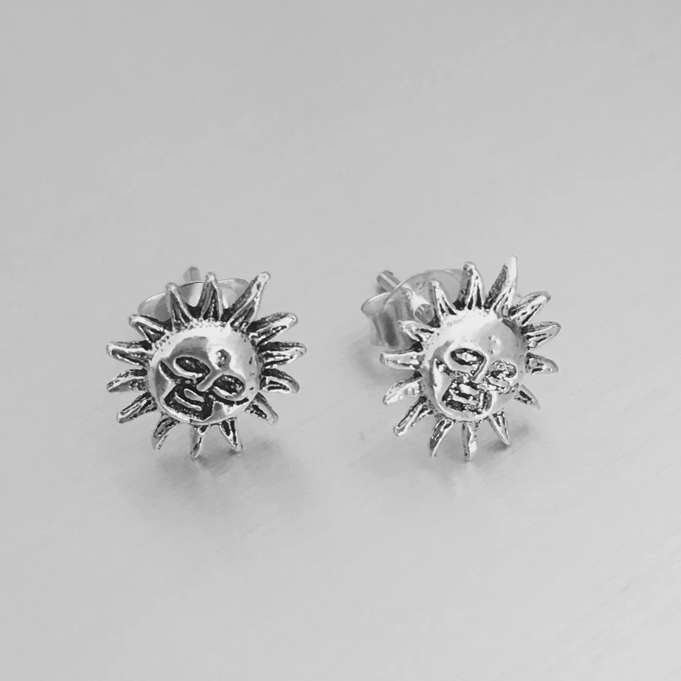 Sterling Silver Small Smiling Sun Stud Earrings, Sun Earrings, Silver Earrings, Stud Earrings