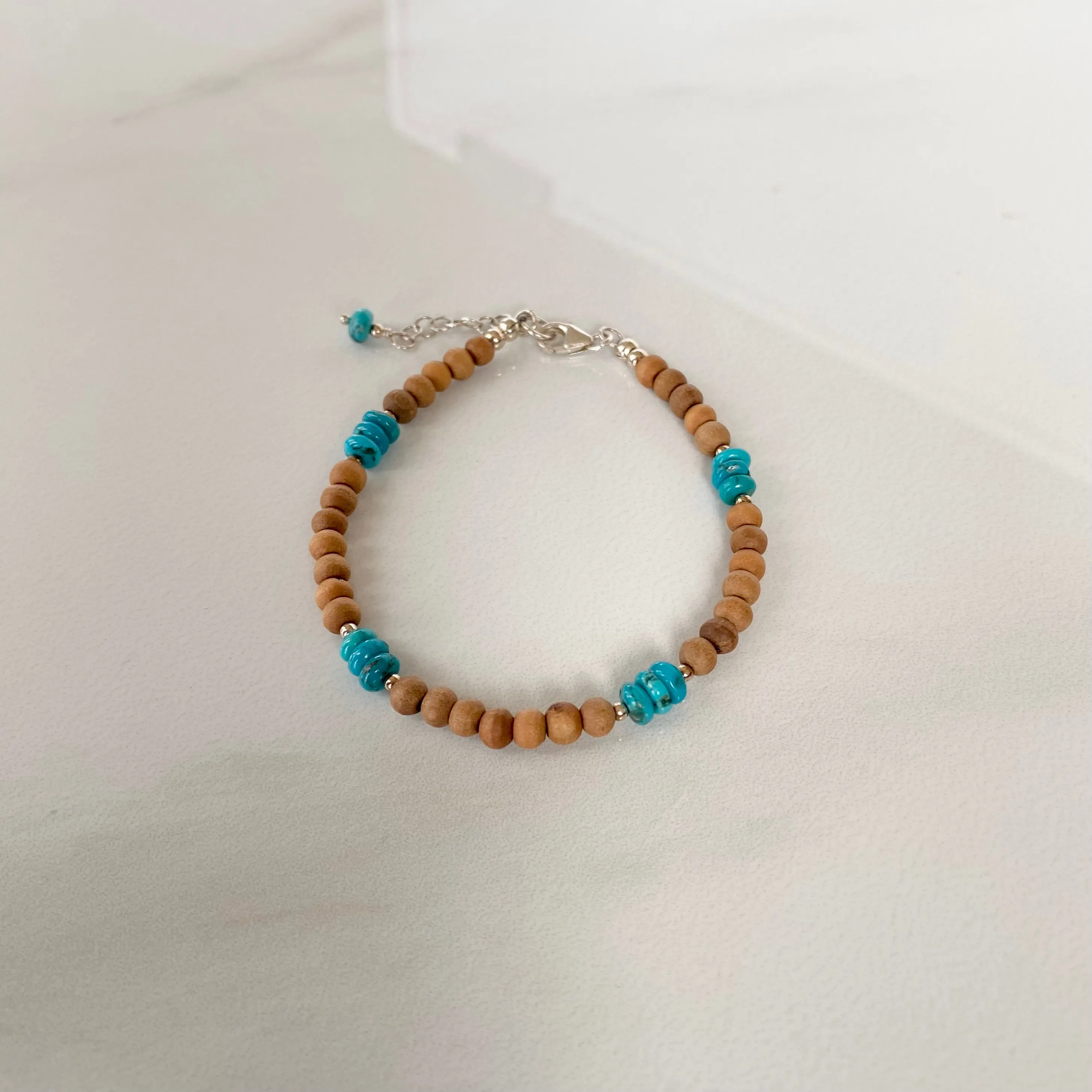 Turquoise Rondel Beads & Sandalwood Bracelet